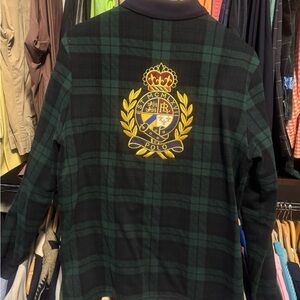 Green Plaid Polo Shirt with Embroidered Crest